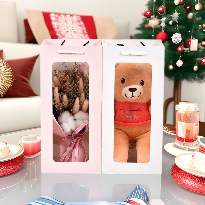in stock Window Transparent Gift Bag Flower Packaging Bag Rose Bouquet Gift Bag Hand Gift Window Gift Bag