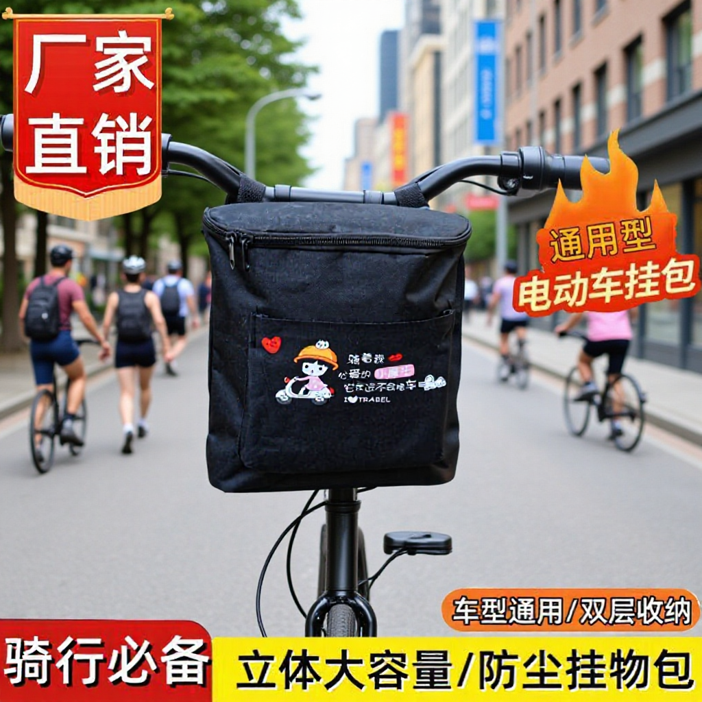 Electric Vehicle Front Hanging Bag Zipper Handlebar Front Bag Large Capacity Three-Dimensional Storage Bag Motorcycle Hanging Bag Storage Bag