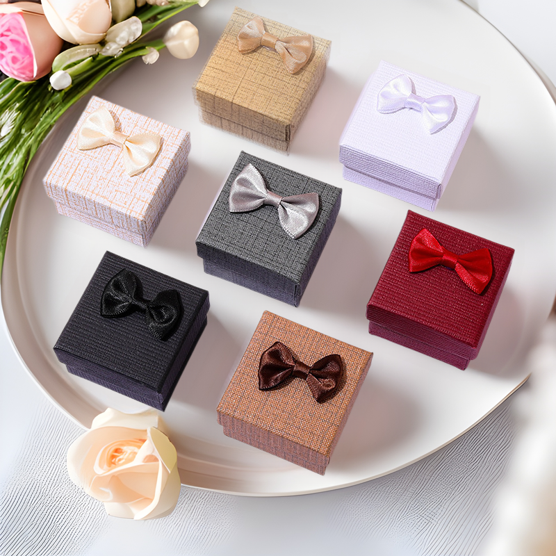 Tiandi Cover Bow Ring Box Earrings Earrings Jewelry Packaging Box Printable logo Factory Spot Jewelry Box