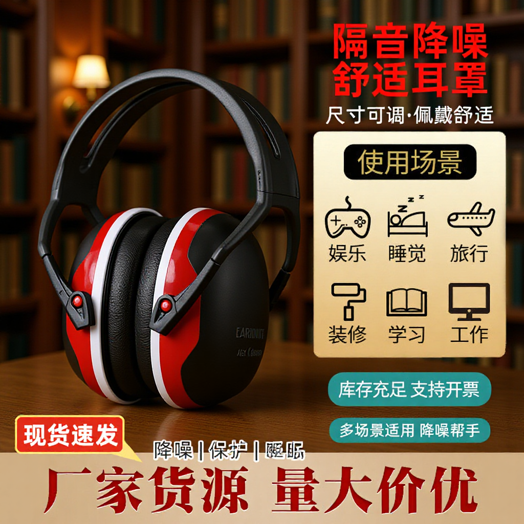 Head-Mounted Noise-Canceling Earmuffs for Sleep, Noise Reduction, Drumming, Foreign Trade, Shooting, Learning, Labor Protection, Safety Headphones, Anti-Noise