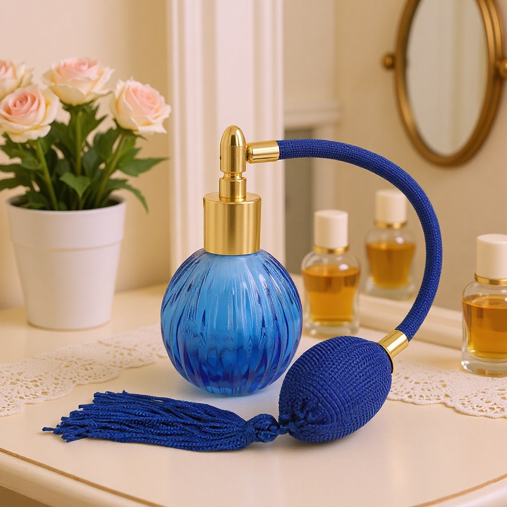 批发现货经典款竖条纹圆球形50ml气囊香水分装瓶喷色香水玻璃瓶