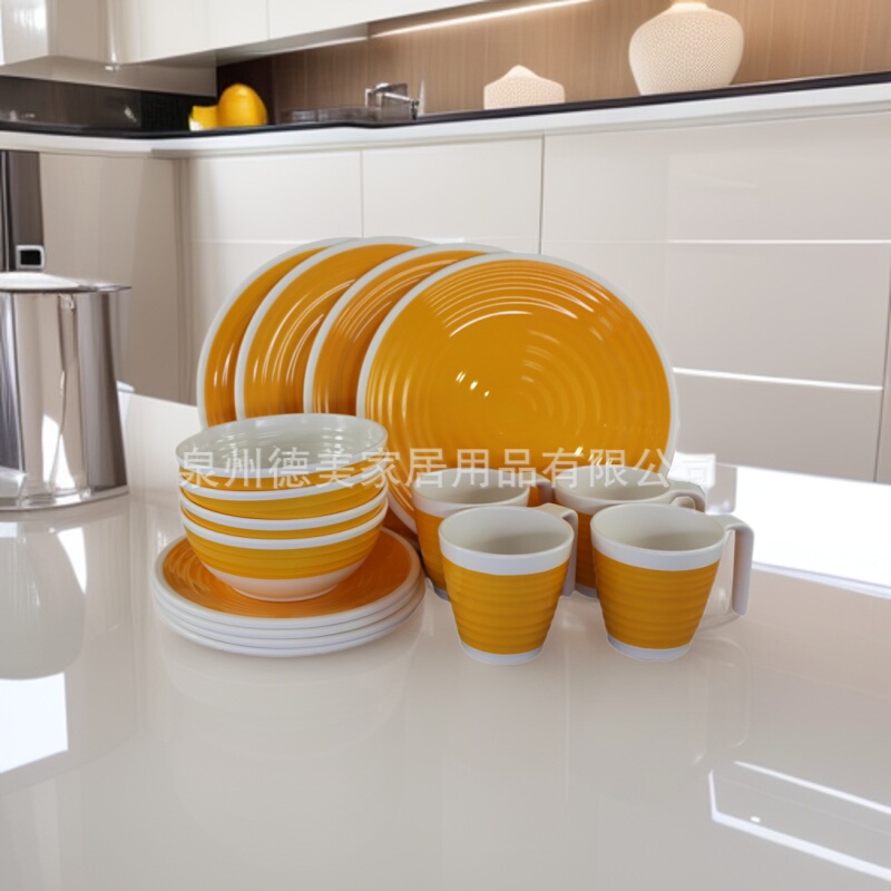 16Pcs Threaded Melamine Plate Bowl Cup Melamine Melamine Plate Bowl Tableware Set Picnic Camping Style
