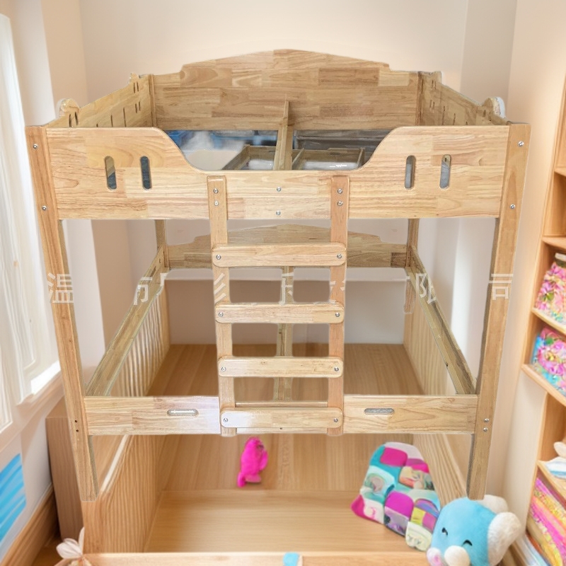 Kindergarten Nap Bed, Kidsren's Double-Layer Sliding Bed, Solid Wood Early Education Baby Stacking Bed, Single Bed Guardrail