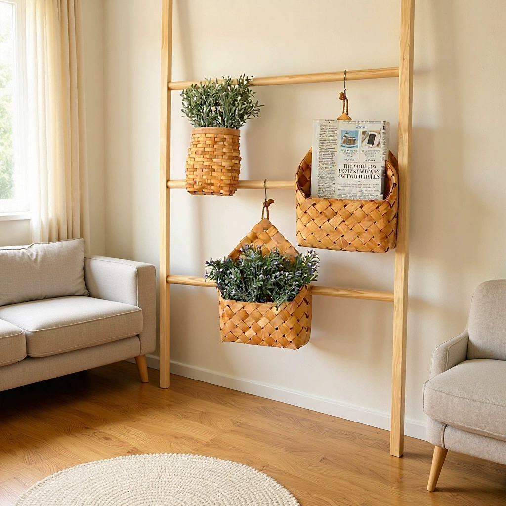 Настенная плетеная подвесная корзина, переносная цветочная корзина, декоративный цветочный горшок для хранения вещей в доме, подвесное украшение для интерьера, подвесная корзина из древесной стружки.