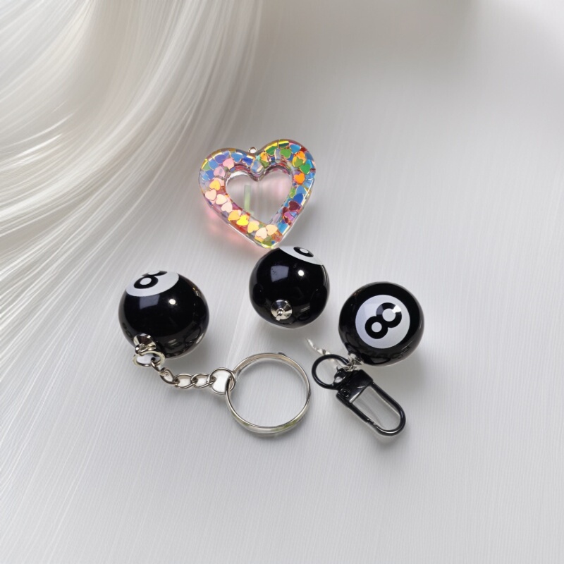 Cross-Border Popular Billiards Black 8 with Simulated Billiards Accessories Creative Mini Black Eight Keychain Pendant DIY Jewelry Accessories