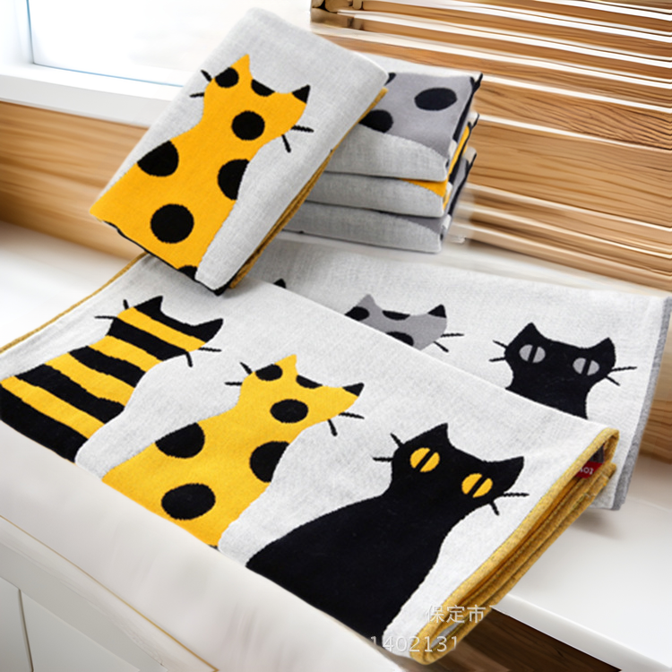 Gauze Creative Jacquard Towel Absorbent Quick Drying Duoji Cat Creative Couple Wash Face Towel Spot Wholesale