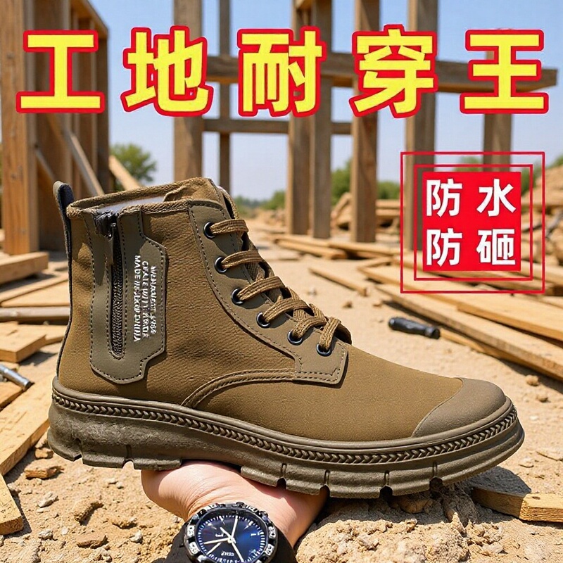 Men's High-Top Work Boots with Side Zipper, Non-Slip and Wear-Resistant, Suitable for Construction, Hiking, and Outdoor Activities, Keen Hiking Shoes