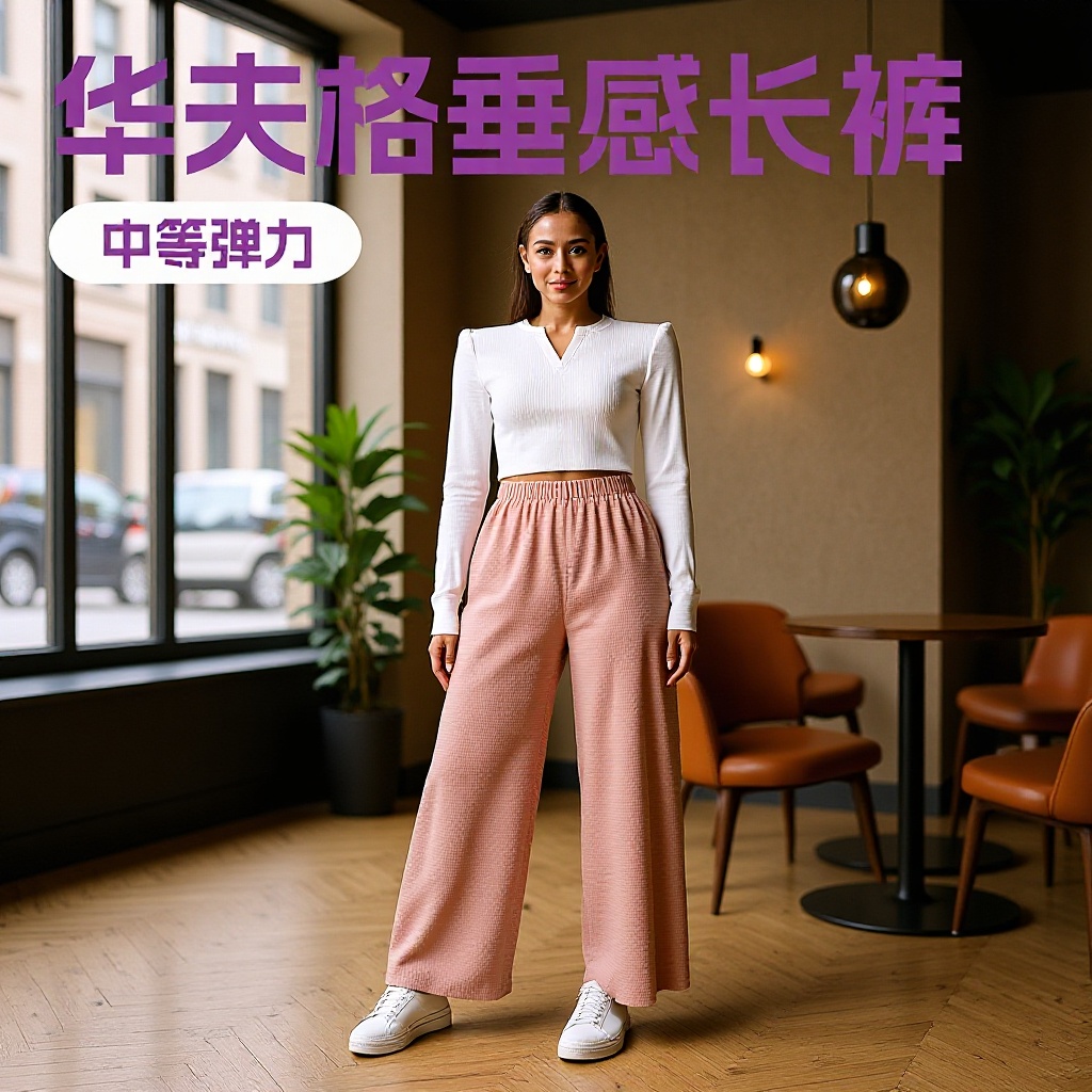 2025 New Waffle Knit High-Waisted Straight-Leg Wide-Leg Casual Pants for Women, Versatile