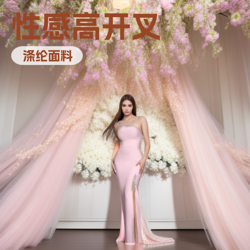 New Luxury and Elegant One-Shoulder Slanted Suspender Dress Sexy High Slit Diamond Decorated Backless Dress