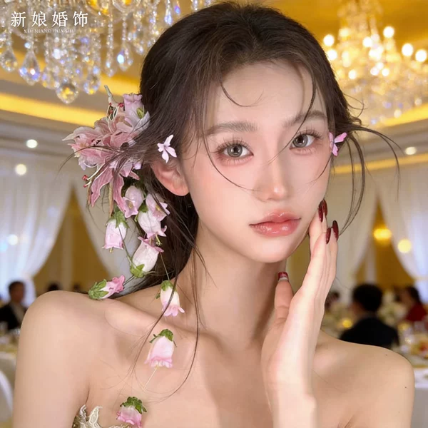 Super fairy sweet simulation lily flower hair accessories exquisite side headdress bride photo styling accessories hair accessories