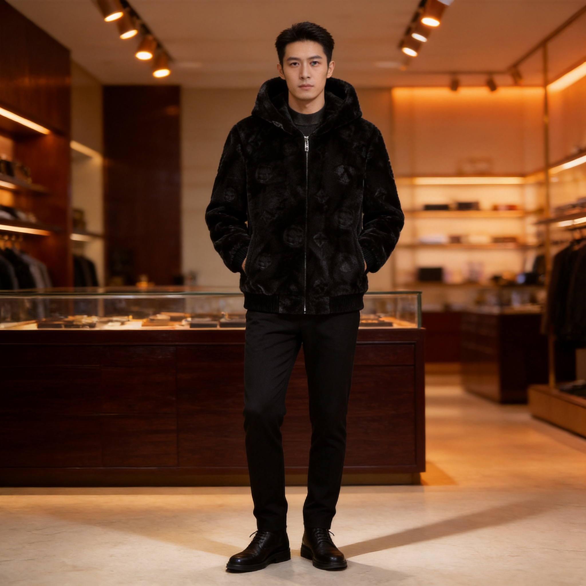 Autumn and Winter Men's Gold Mink Velvet Small Single Jacket Fur Mink Velvet Jacket Warm Coat Hooded Fur Sweater Casual Men