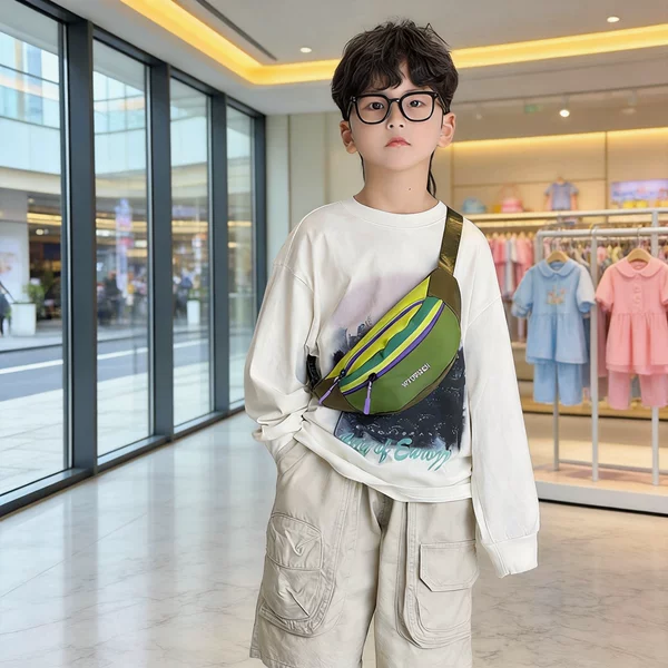 2026 Spring Children's Chest Bag Waist Bag Nylon Letter Design Lightweight Expandable Breathable Crossbody Bag for Elementary School Students