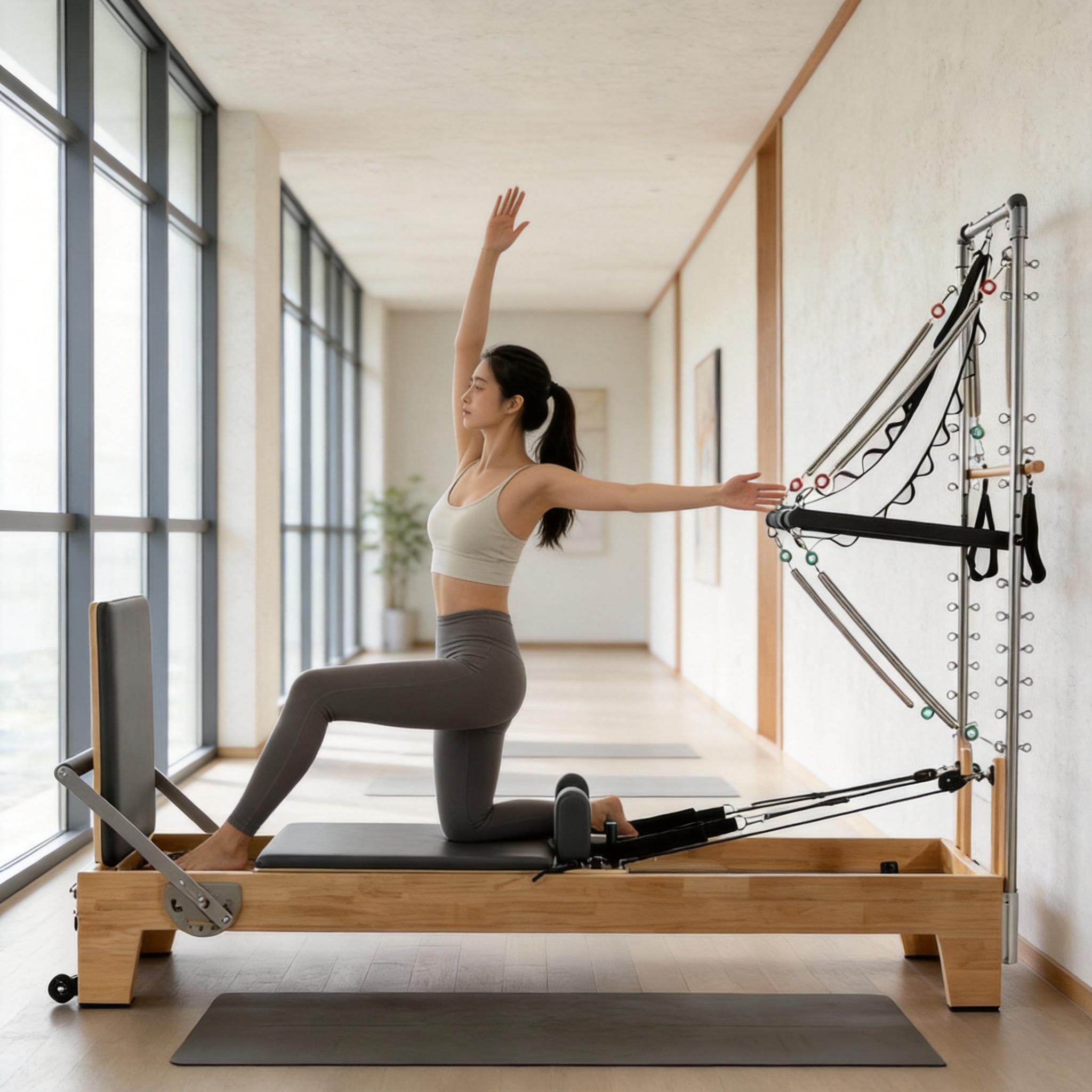 Oak Elevated Training Bed for Yoga Studio, Personal Training, Full-Body Strength Training, Large Equipment, Pilates Elevated Training Bed