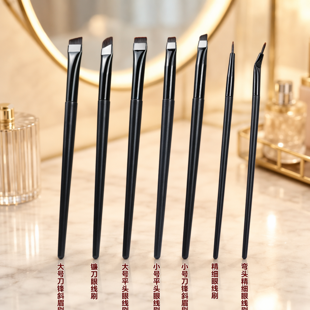 Negro ultrafino cabeza plana fina oblicua delineador de ojos cepillo herramientas de belleza hoja delineador de ojos cepillo traje en stock