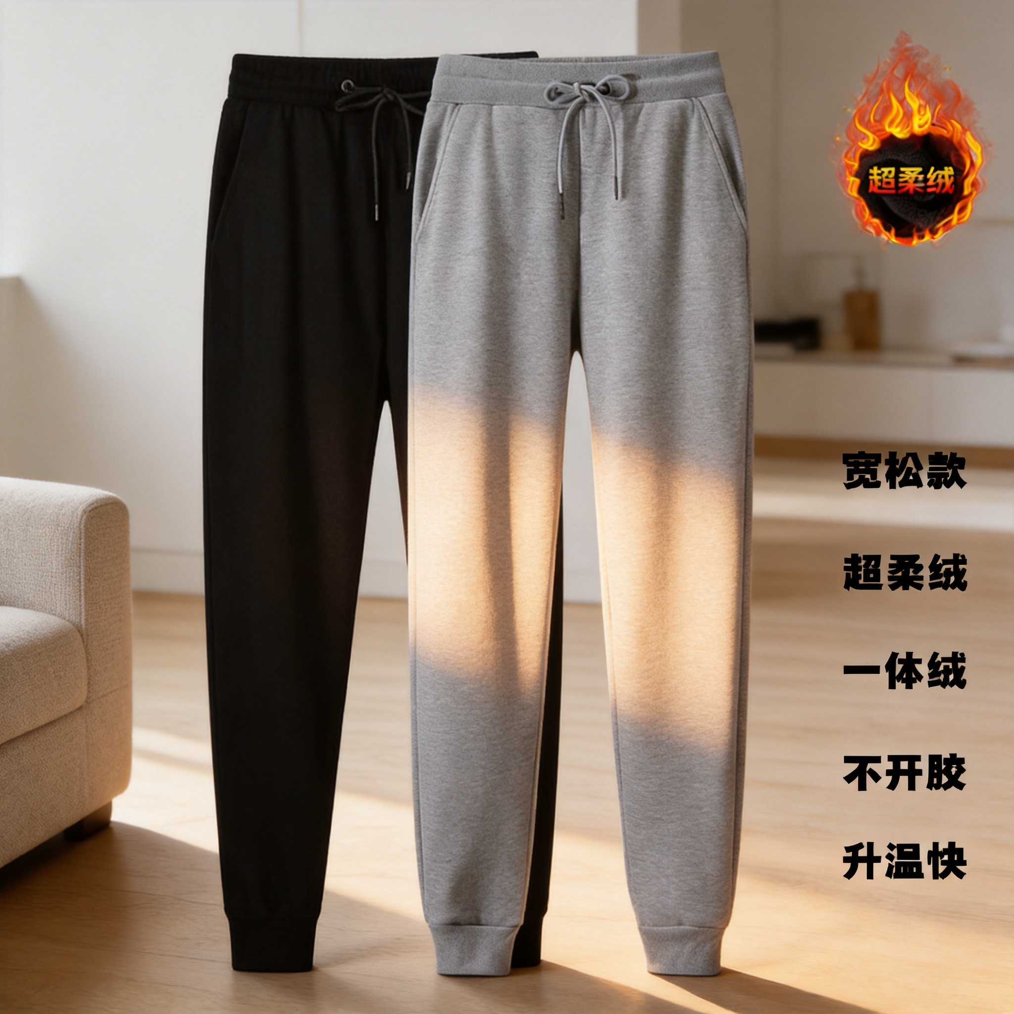 加工宽松型棉长筒裤运动休闲弹力加绒加厚男士卫裤男式休闲裤定制